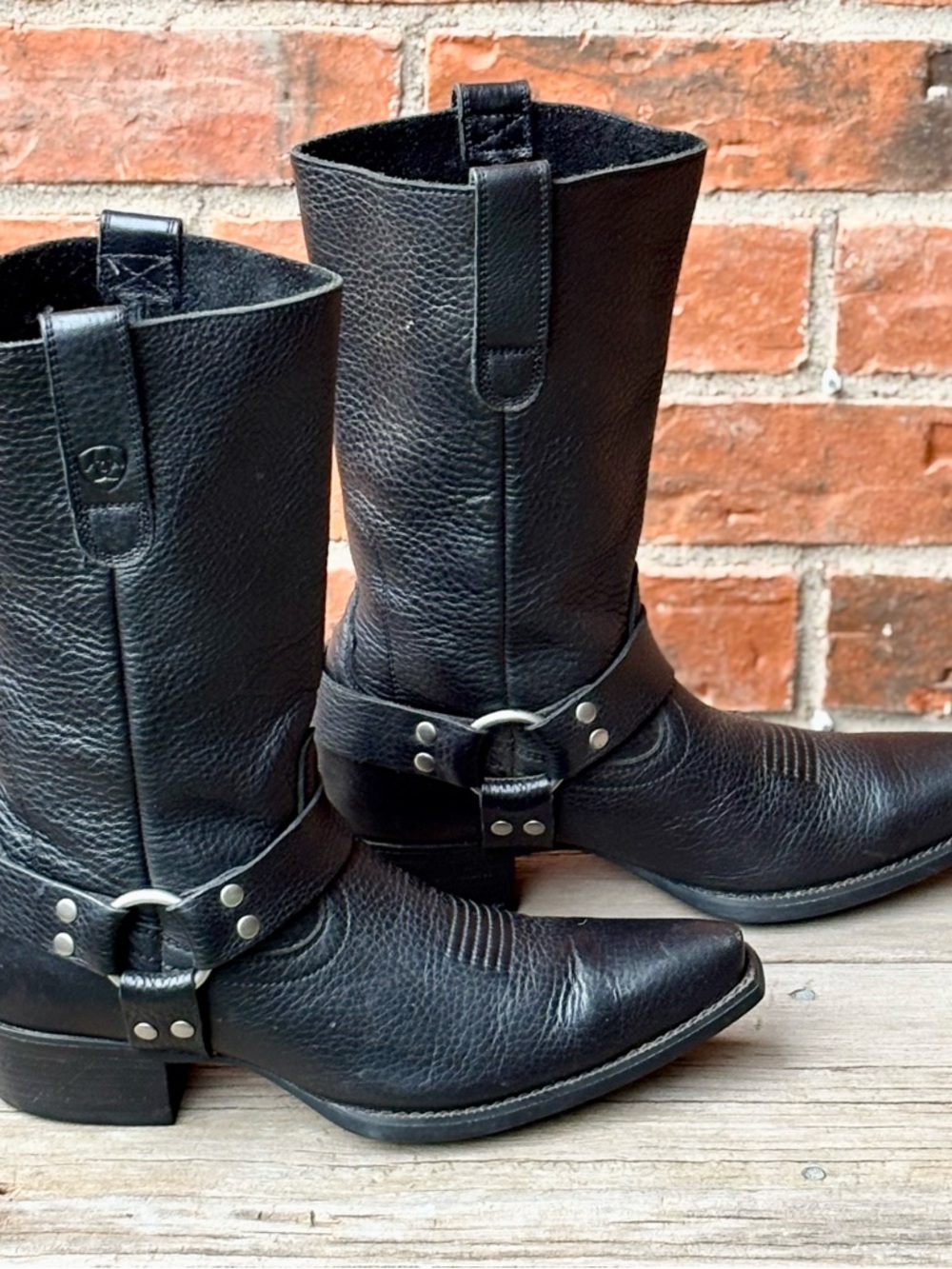 Ariat Women’s Black Leather Hollywood Harness Biker Cowboy Boots 7B NEW - Picture 6 of 8